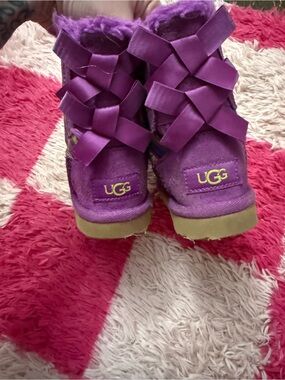 UGG Kids Purple Ribbon Back Boots